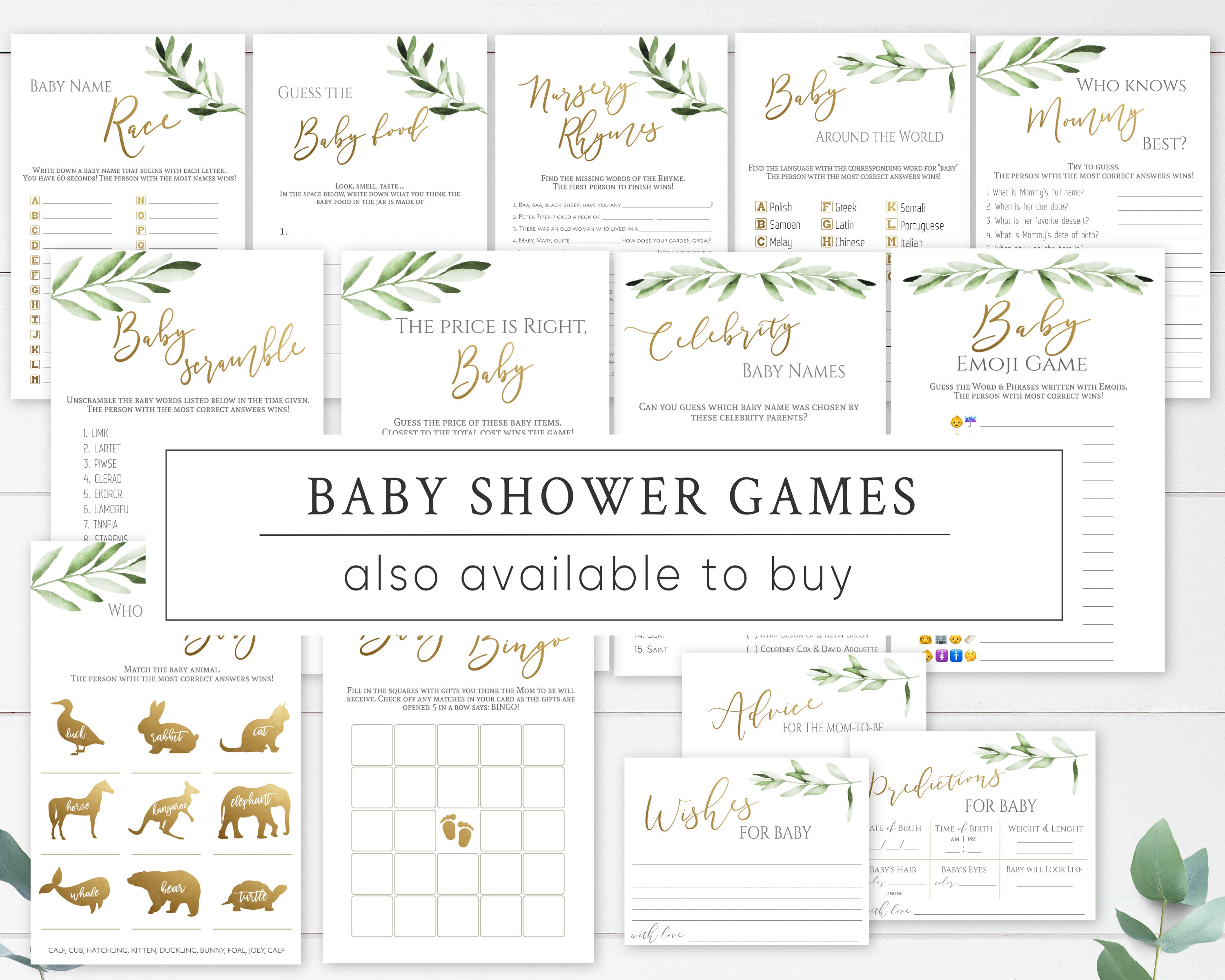 Greenery Oh Baby Shower Invitation Set Printable Book - Etsy