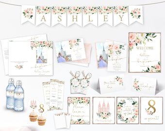 Girl LDS Baptism Invitation Baptism Program Bundle Printable Kit Set LDS Baptism Girl Editable Template Floral Blush Floral, DBB04