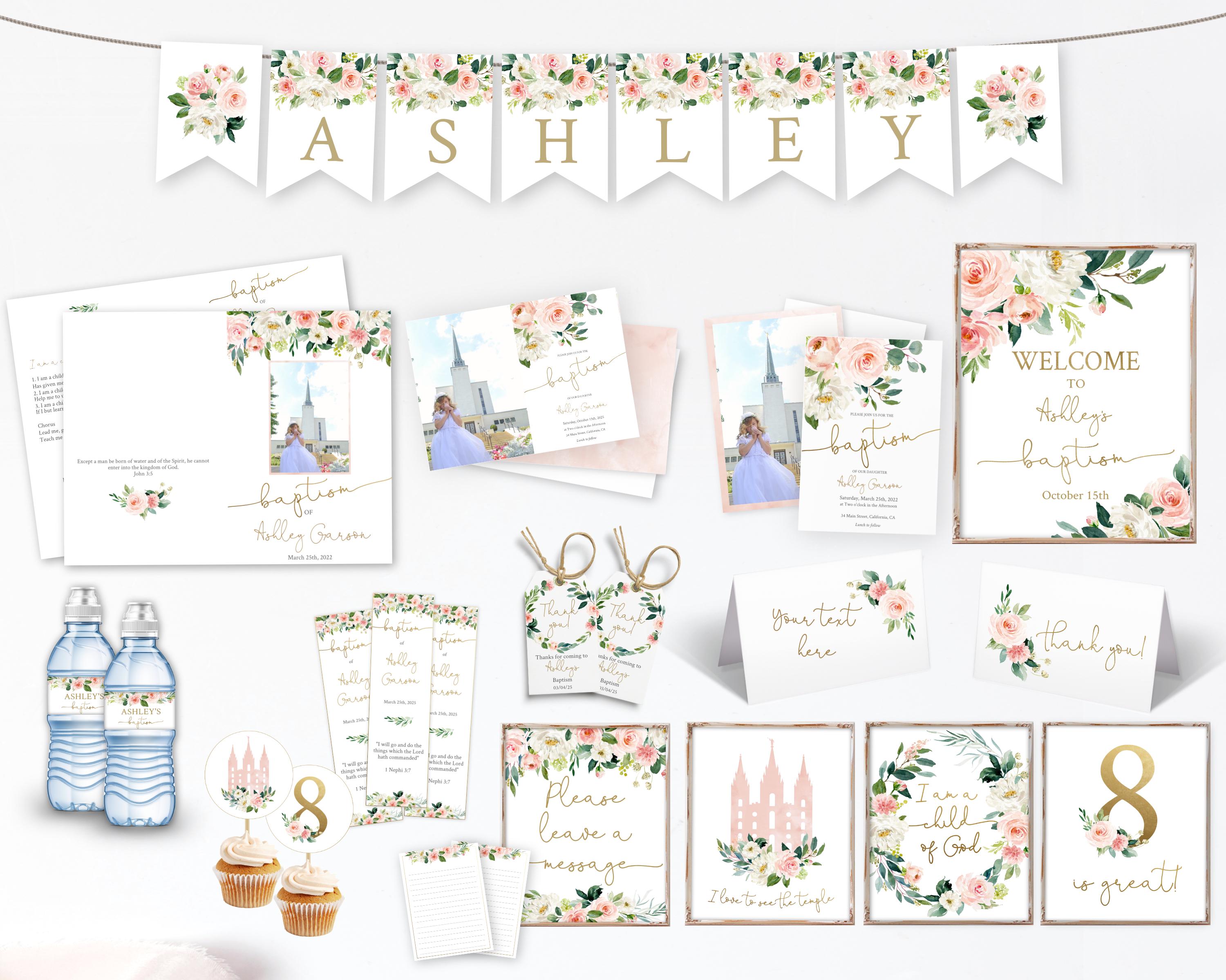 Girl LDS Baptism Invitation Bundle: Floral Printable Kit (Digital Download)