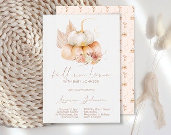 Boho Pumpkin Baby Shower Invitation: Floral Fall Theme (Printable Editable Template)