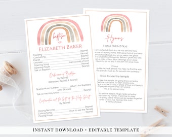 LDS Rainbow Baptism Program, Printable Baptism Program, Rainbow Watercolor, Minimalist, Boho Calligraphy, Editable Template, PR1