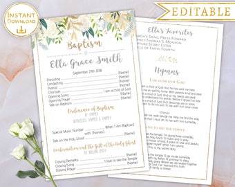 LDS Baptism Program Girl: Floral Watercolor Template (Digital Download)