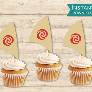 Moana Cupcake Topper, Moana Boat Sail topper, Printable Moana Party