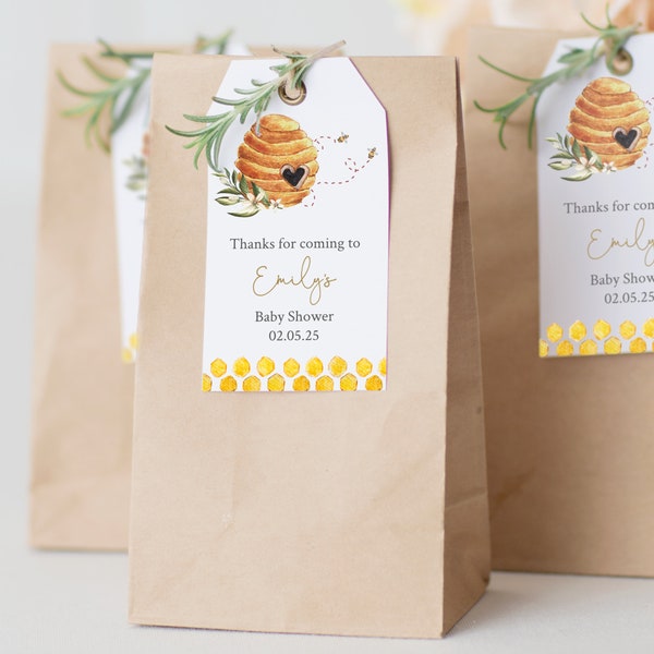 Bee Baby Shower Favor Tags, thank you tag Printable, Babee Shower Favor, Thank you label tags, Editable Template, BH2