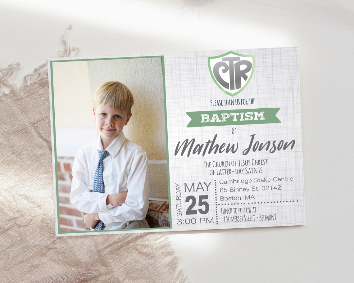 CTR Green Baptism Invitation Printable LDS Boy Baptism - Etsy
