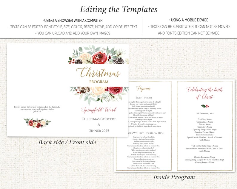 Christmas Program Template: Watercolor Floral, Editable, Printable ...
