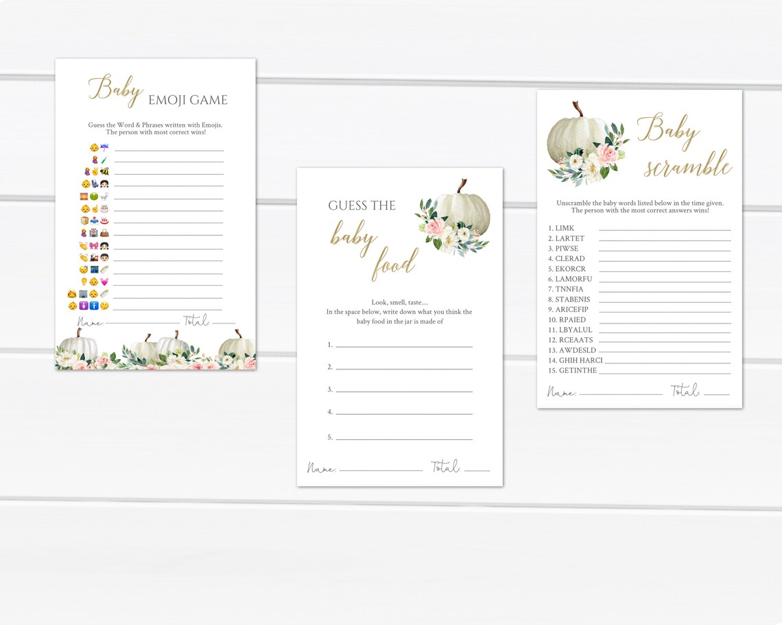 Pumpkin Baby Shower Games Bundle Baby Games Printable White - Etsy