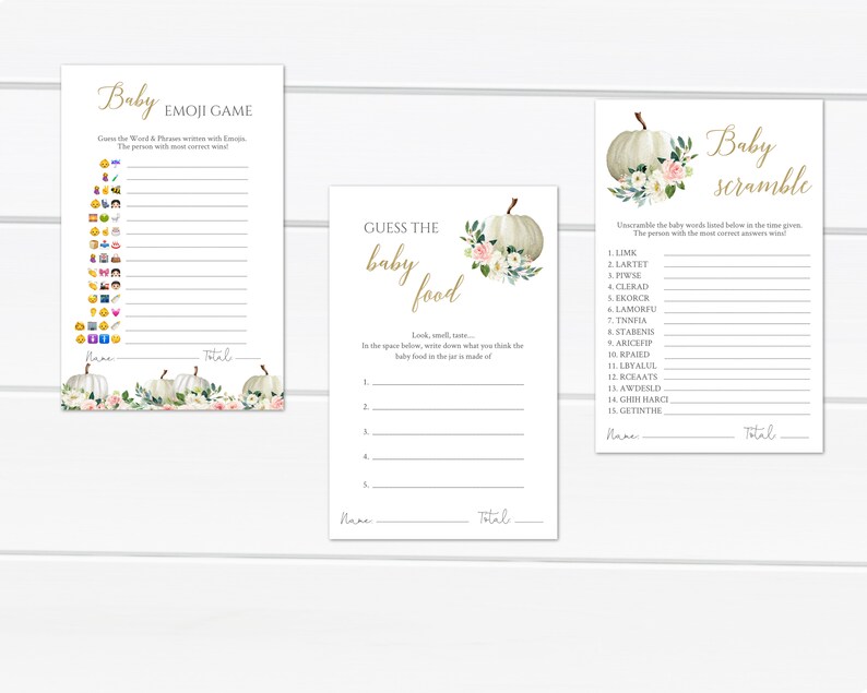Pumpkin Baby Shower Games Bundle Baby Games Printable White Etsy