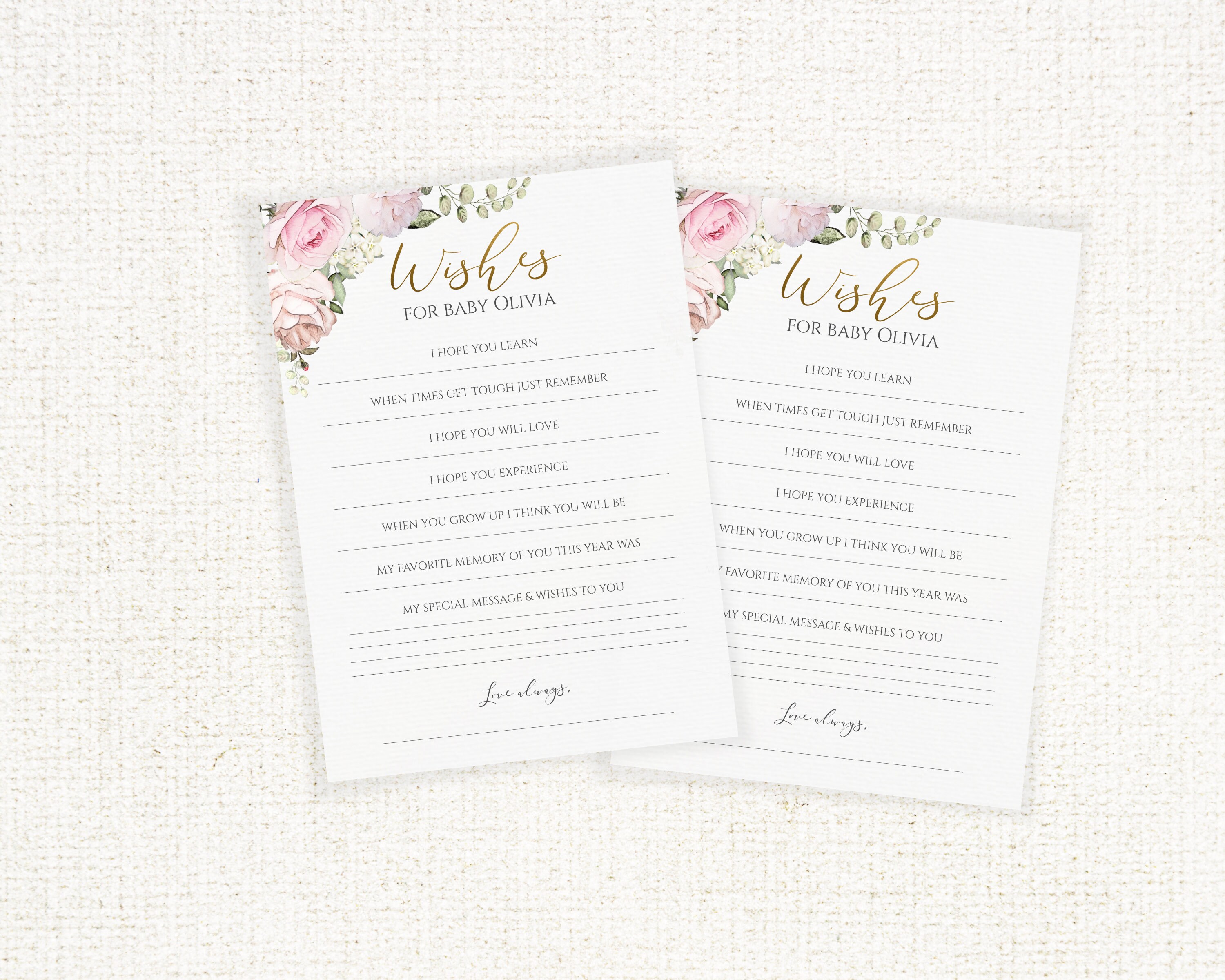 Floral Baby Shower Time Capsule Cards Sign Printable Editable Etsy