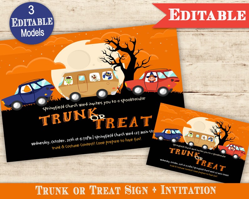 Trunk or Treat Set Invitation Poster Editable Sign Flyer Etsy