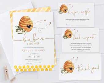 Bee Baby Shower Invitation Bundle: Hives & Honey (Editable Template)