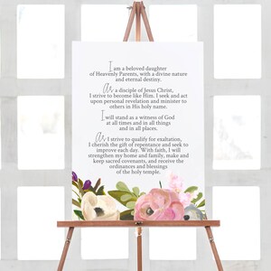 NEW Young Women Theme Poster, LDS YW Theme Sign, Printable, Digital Print, Floral Paint Rose Antique, AR12