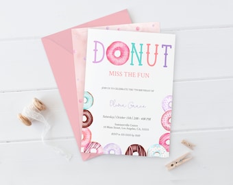 Donuts Birthday Invitation: Watercolor Donut Party, Editable Template (Digital Download)