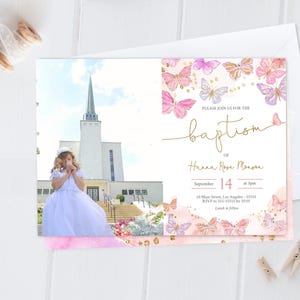 Butterfly Baptism Invitation Girl: Pink, Gold, Purple (Editable Template)