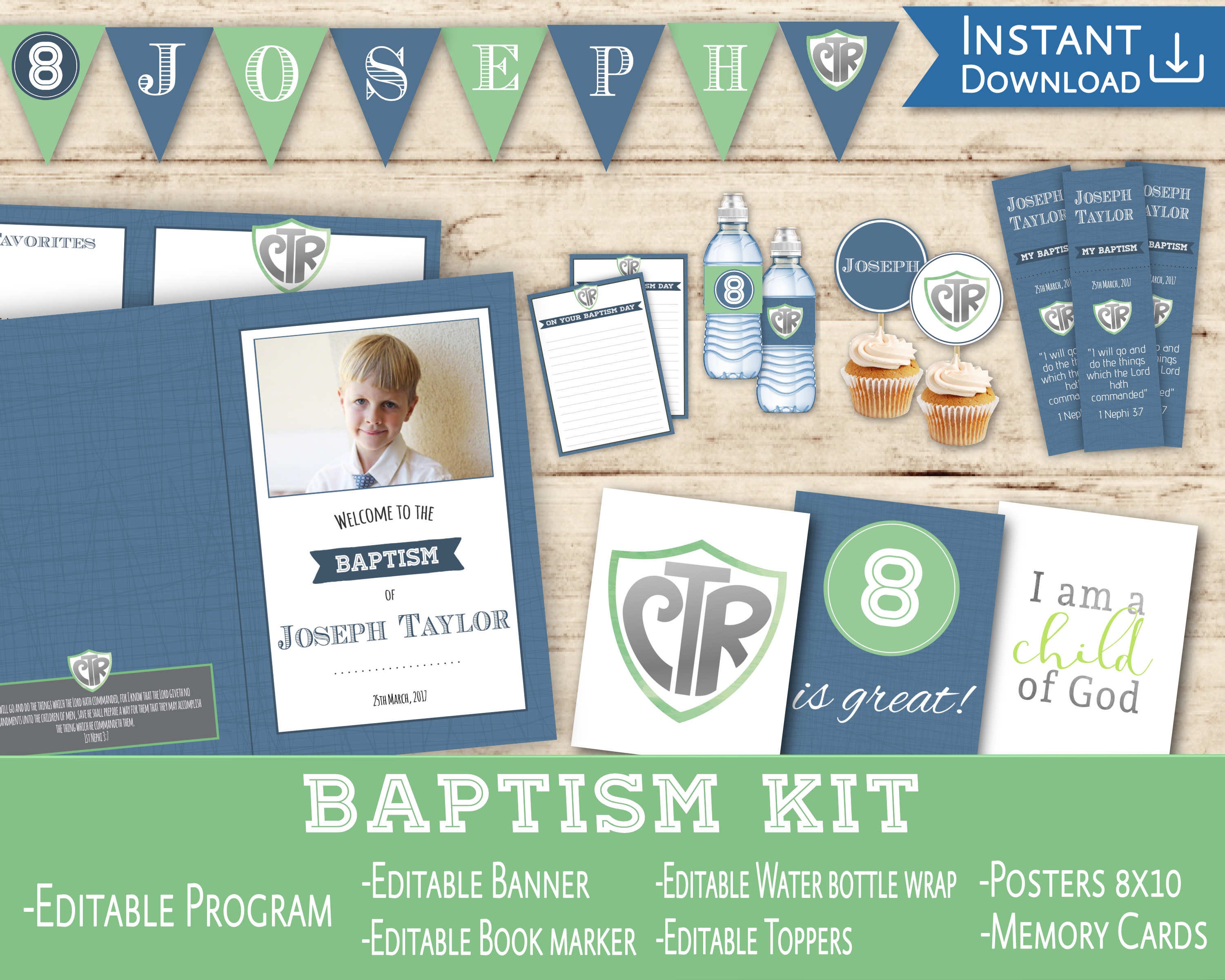 LDS Boy Baptism Program Kit Printable Editable Baptism Etsy