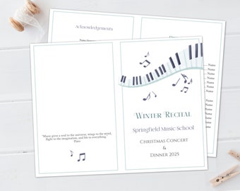 Music Recital Program Editable Template, Piano Music Notes, Music Concert Program Foldable, Printable, Music School