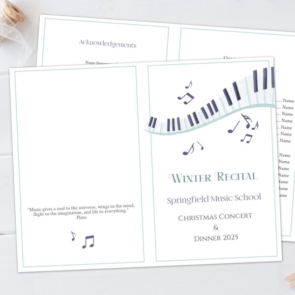 Music Recital Program Template: Watercolor Piano Design (Printable)