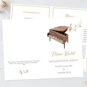 Music Recital Program Editable Template Grand Piano watercolor Music Concert Program Foldable Printable Music School