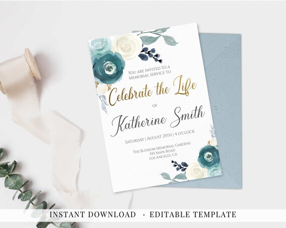 invitation celebration of life printable memorial service invitation celebrating life printable invite diy editable template funeral navy memorial service invite