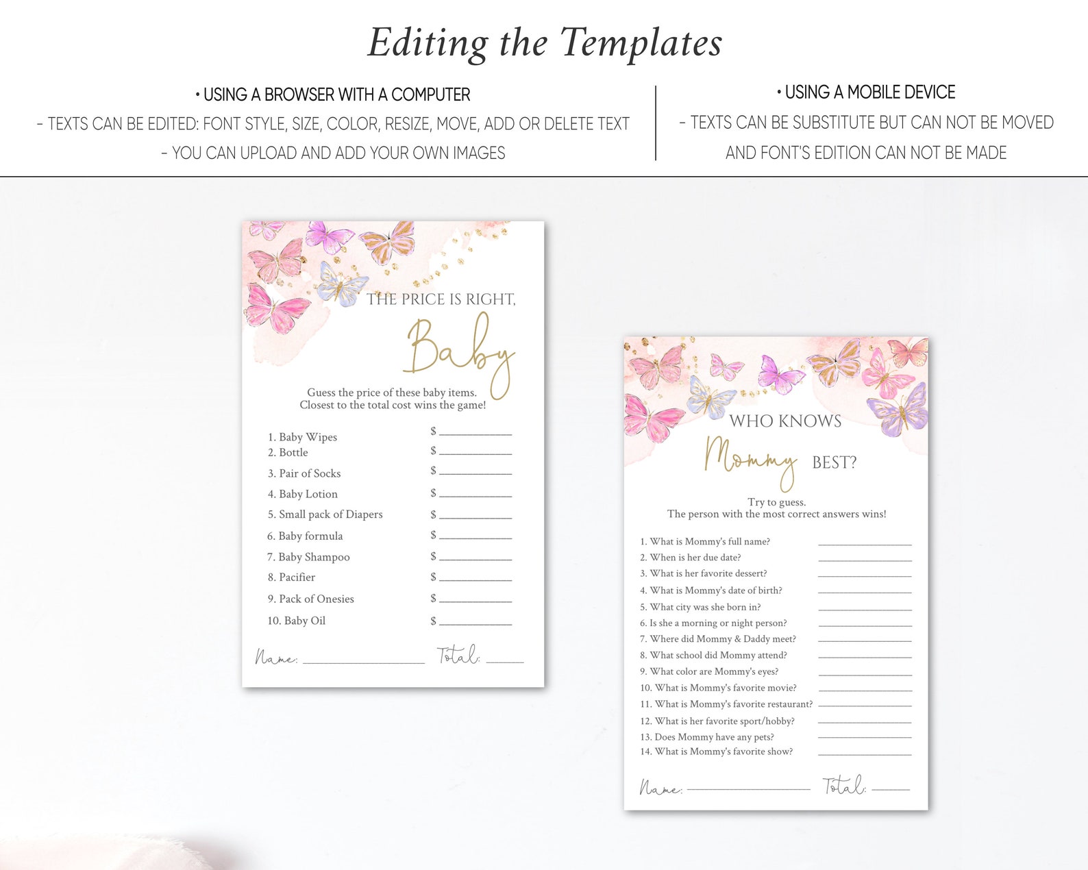 Butterfly Baby Shower Games Bundle Baby Games Printable Etsy