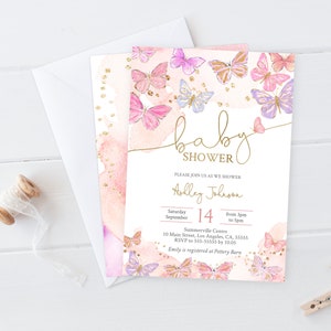 Butterfly Baby Shower Girl Invitation Printable Butterfly Invite Pink gold purple Editable Template BP2