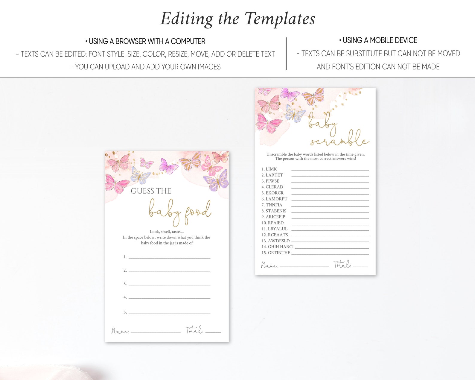 Butterfly Baby Shower Games Bundle Baby Games Printable Etsy