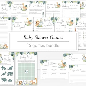 Safari Baby Shower Games Bundle, Safari Baby Shower Games Printable, Safari Baby Animals, Baby Shower Games Editable, SA14
