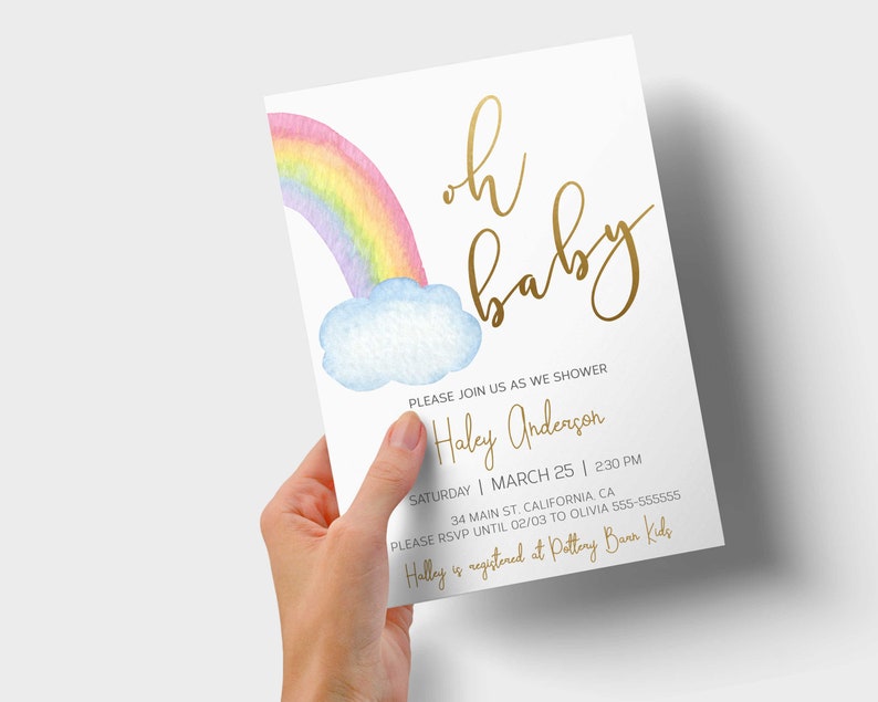Rainbow Baby Shower Invitation Bundle Printable Book Request Diaper Raffle Insert Cart Editable Template Corjl image 2
