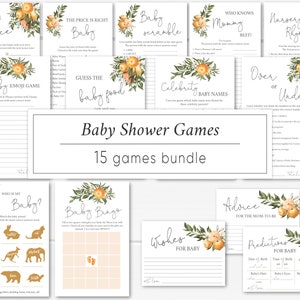 Citrus Baby Shower Games Bundle Printable Set Editable Vintage Orange Greenery Antique Clementine CV12