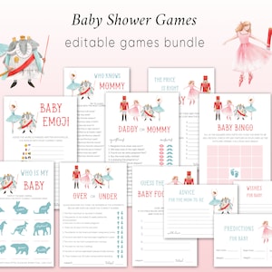Nutcracker Baby Shower Games Bundle, Games Printable, Editable, Nutcracker baby Shower Girl Holiday party, NC4, Baby Games Set, Games Kit