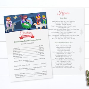 May include: A Christmas program for a Springfield Ward Christmas Dinner. The program includes a list of speakers, musicians, and songs. The program also includes the lyrics for the hymns "Silent Night" and "Angels We Have Heard on High".
