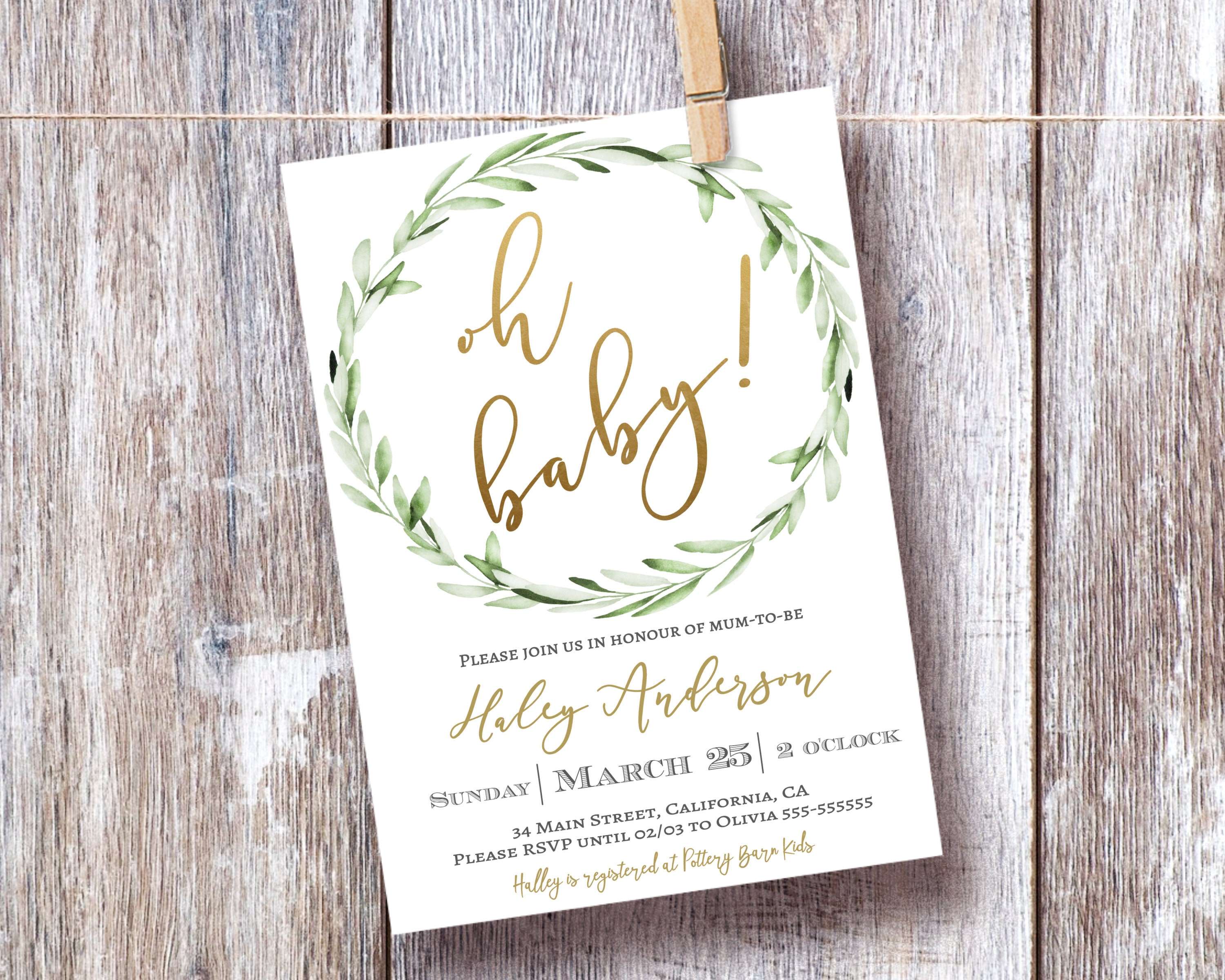 Greenery Oh Baby Shower Invitation Invitation Set Printable | Etsy