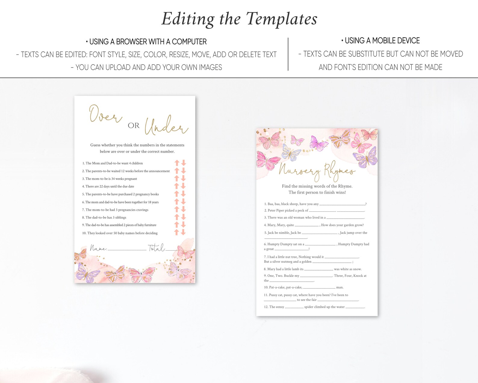 Butterfly Baby Shower Games Bundle Baby Games Printable Etsy