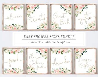 Paquete de letreros florales para baby shower: acuarela ruborizada (imprimible)