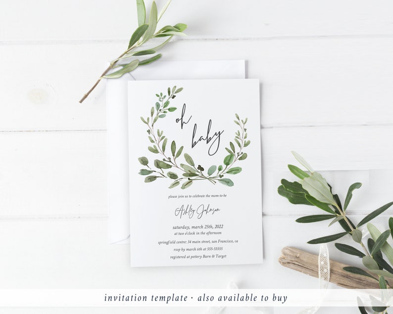 Greenery oh Baby Sign Printable Baby Shower Sign - Etsy