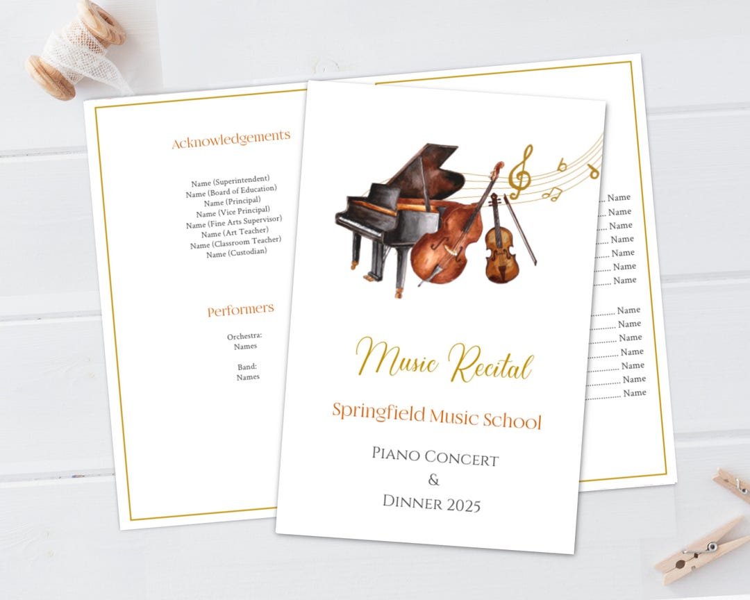 Music Recital Program Editable Template Grand Piano Violin Cello ...