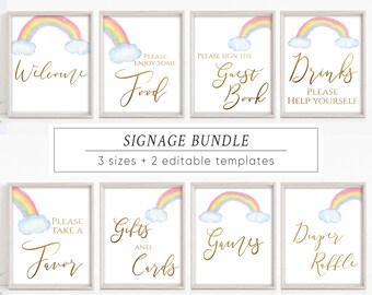 Rainbow Baby Shower Signage Kit: Watercolor Decor (Editable Template)