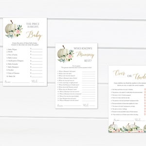Pumpkin Baby Shower Games Bundle Baby Games Printable White Pumpkin ...