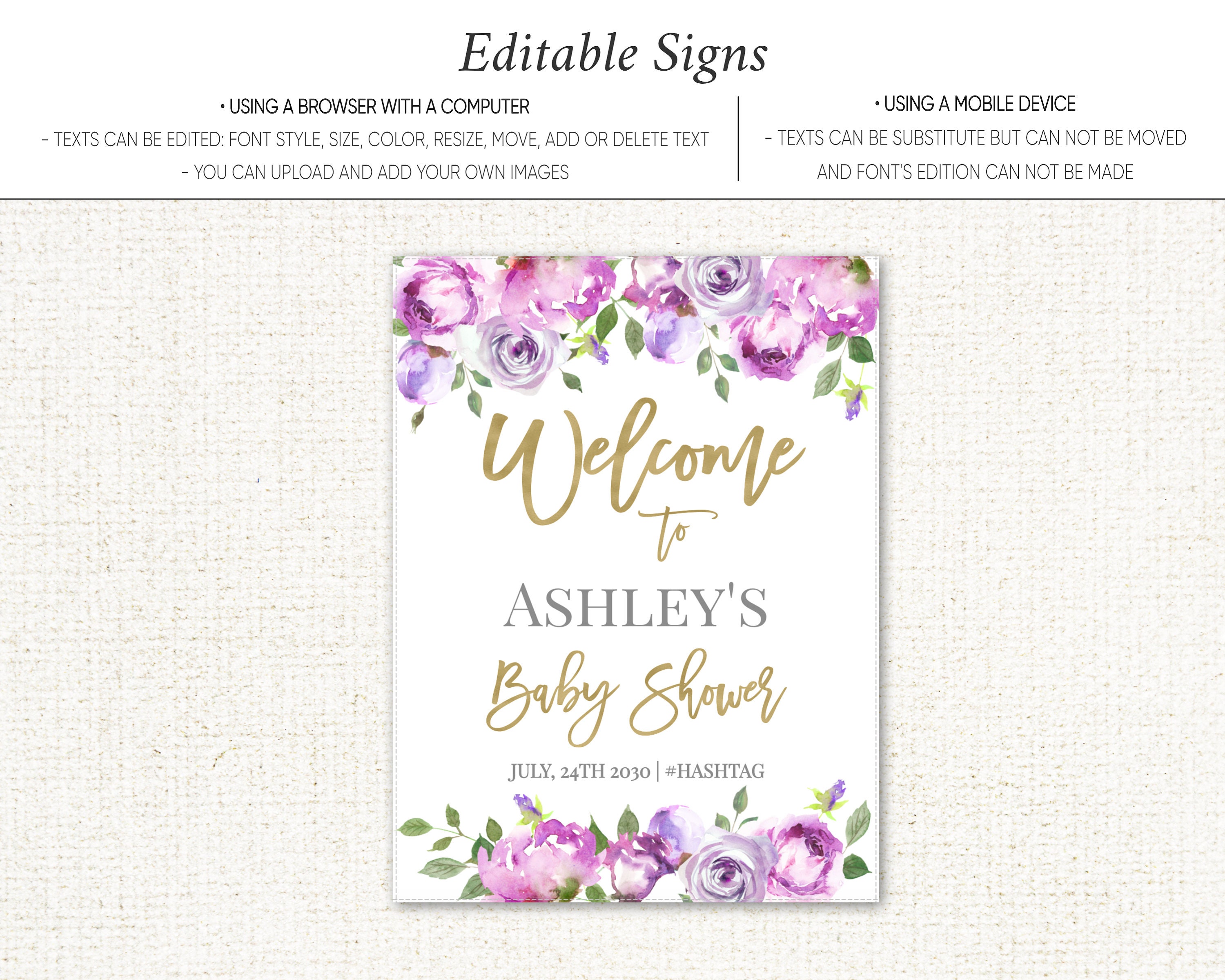 Baby Shower Welcome Sign Printable Editable Template - Etsy