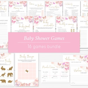 Butterfly Baby Shower Games Bundle: Pink, Purple, Gold (Printable)