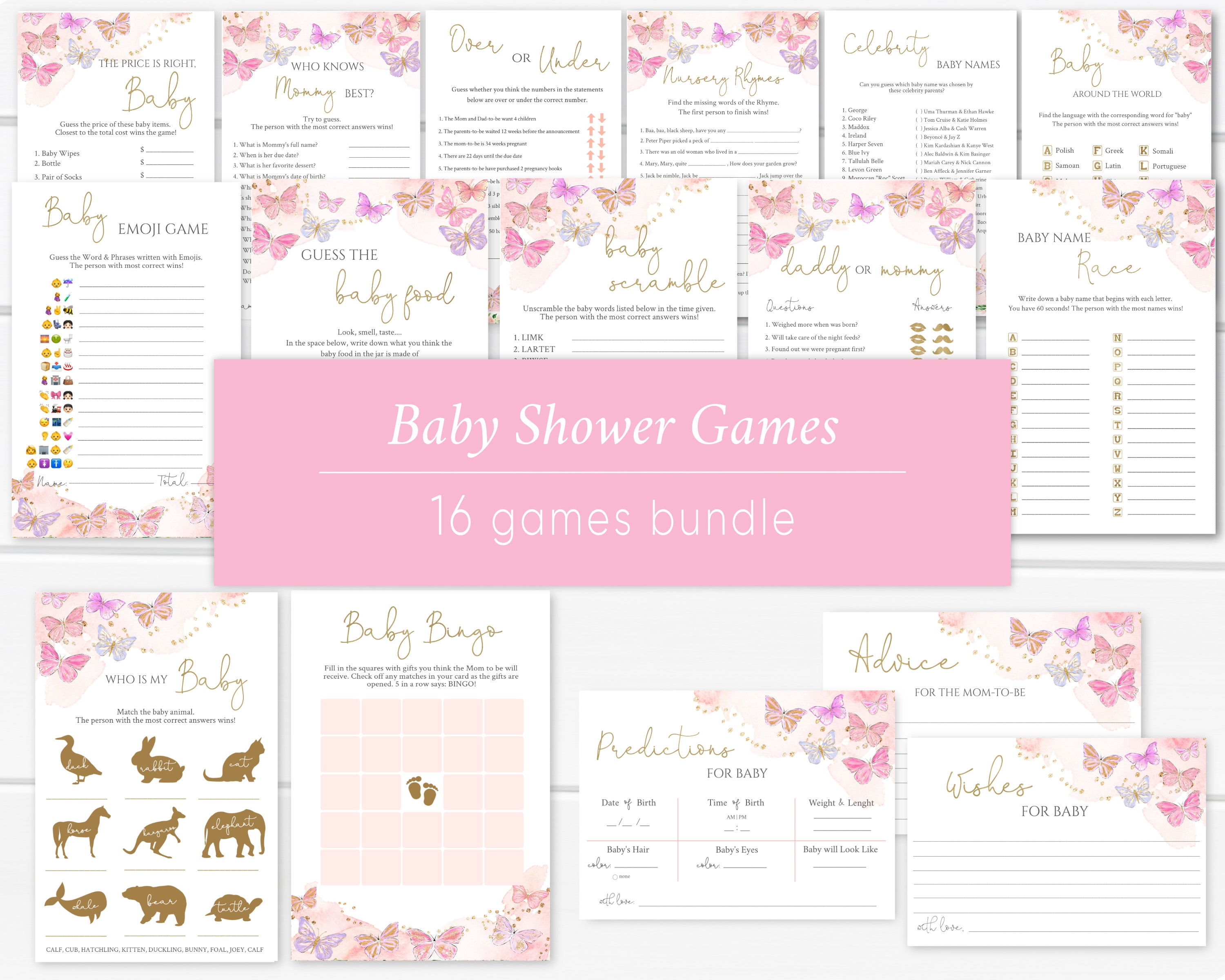 Butterfly Baby Shower Games Bundle Baby Games Printable Etsy
