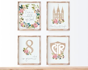 LDS Floral Art Prints: Temple, CTR, Child of God (Digital Download)