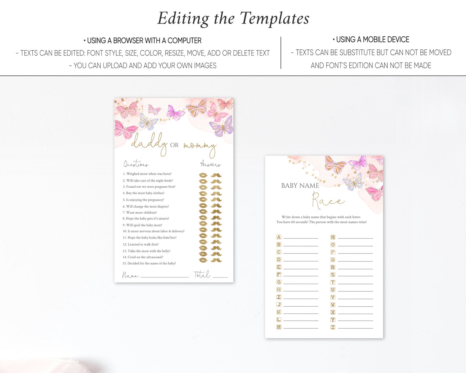 Butterfly Baby Shower Games Bundle Baby Games Printable Etsy