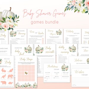 Pumpkin Baby Shower Games Bundle Baby Games Printable White Pumpkin ...