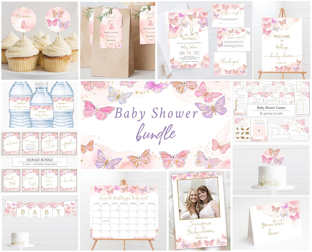 Butterfly Baby Shower Decor Bundle: Invitation & Games (printable ...