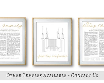 Set of 3 LDS Printable, Washington DC Temple, The Family Proclamation, The Living Christ, Minimalist lds digital art, LDS wedding Gift