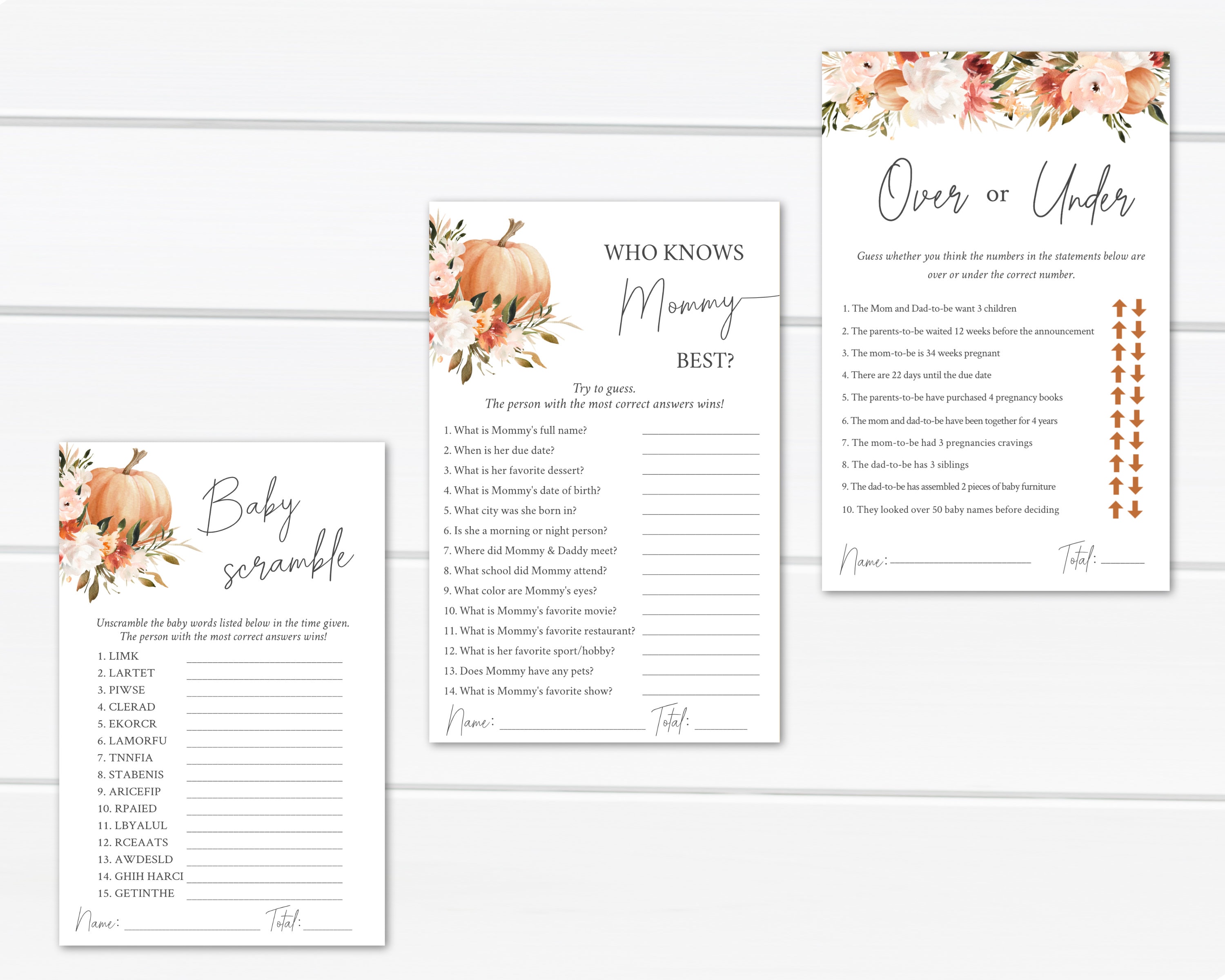 Pumpkin Baby Shower Games Bundle Baby Games Printable - Etsy