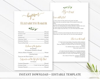 Baptism Program LDS Printable Editable Template Neutral | Etsy