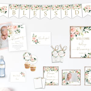 Floral Girl Blessing Invitation Bundle: Editable Template (Printable)