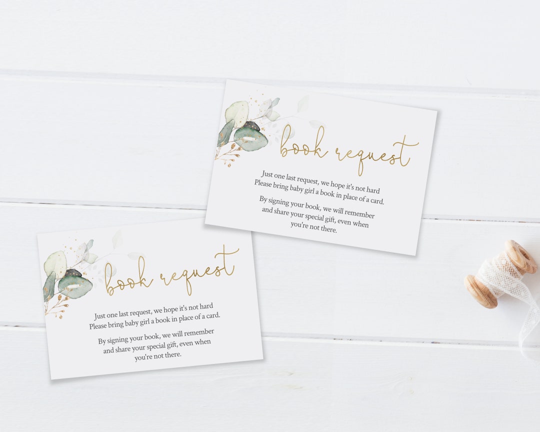 Greenery Book Request Insert Card, Books for Baby, Eucalyptus Foliage ...